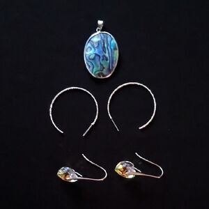 Elegant Sterling Silver and Blue Abalone Jewelry Set